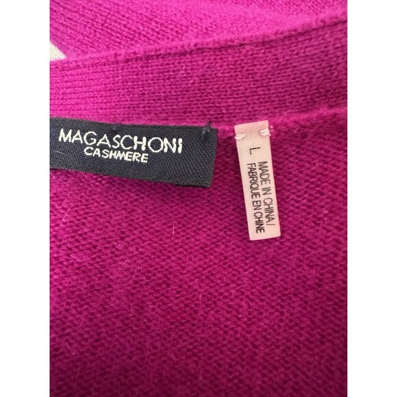 Magaschoni Magenta Women Large Cashmere Ruffle Cardigan Sweater Coquette Flaw - Picture 6 of 7